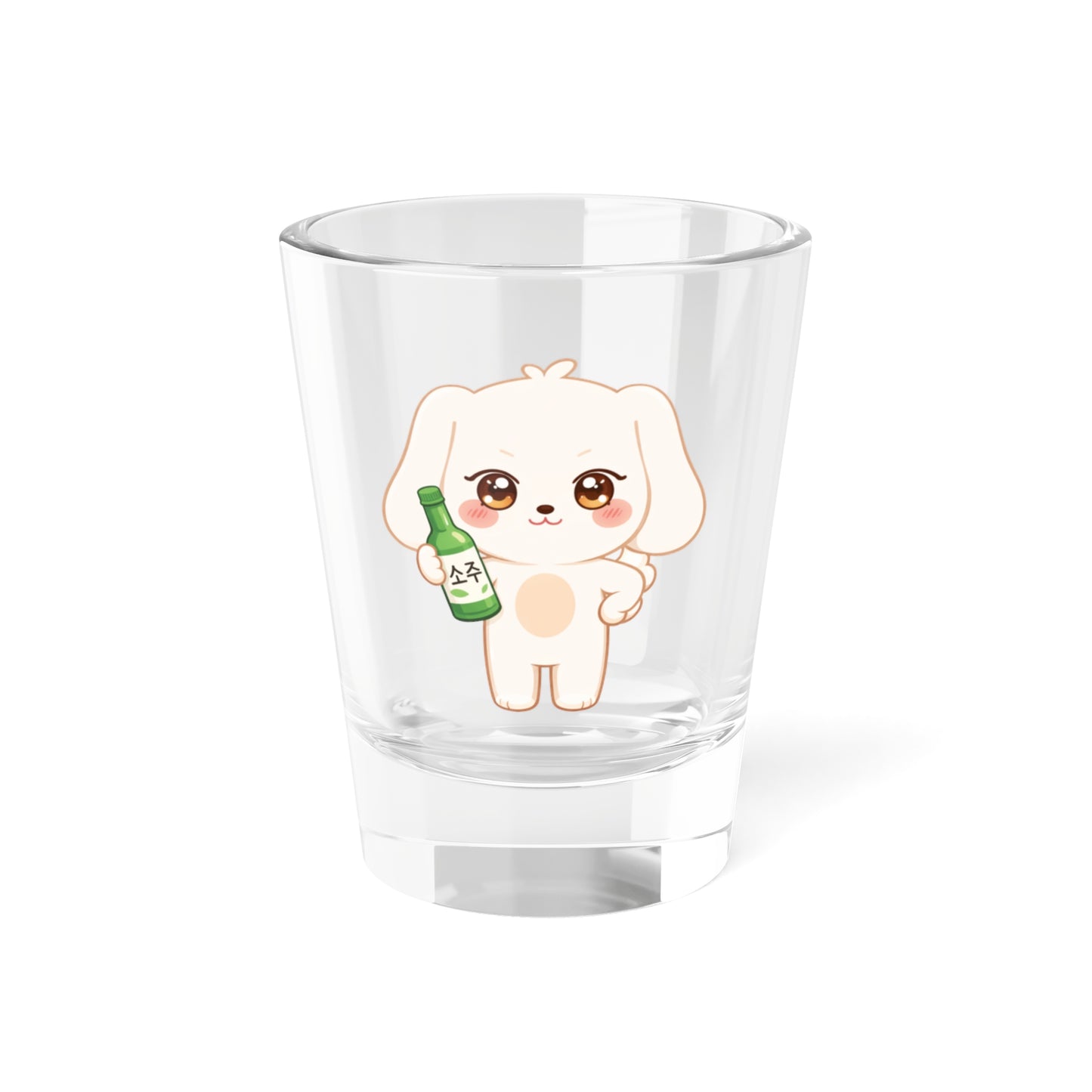 HETmongi Cute Kawaii Puppy Holding Soju Shot Glass — 1.5oz Cute Animal Korean Soju Glassware