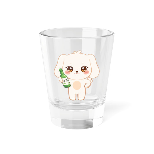 HETmongi Cute Kawaii Puppy Holding Soju Shot Glass — 1.5oz Cute Animal Korean Soju Glassware