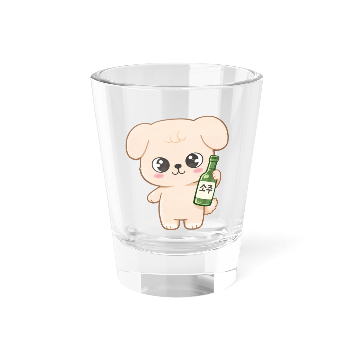 PuppyM Cute Kawaii Puppy Holding Soju Shot Glass — 1.5oz Cute Animal Korean Soju Glassware