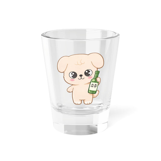 PuppyM Cute Kawaii Puppy Holding Soju Shot Glass — 1.5oz Cute Animal Korean Soju Glassware