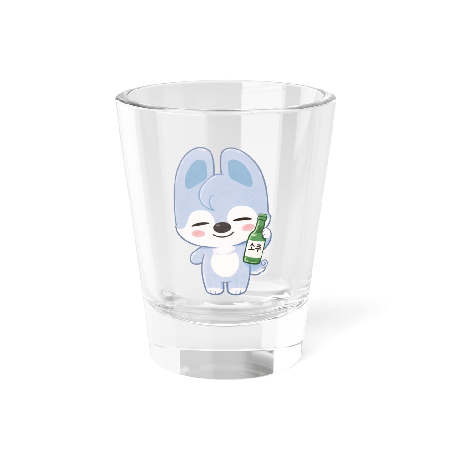 Wolf Chan Cute Kawaii Puppy Holding Soju Shot Glass — 1.5oz Cute Animal Korean Soju Glassware