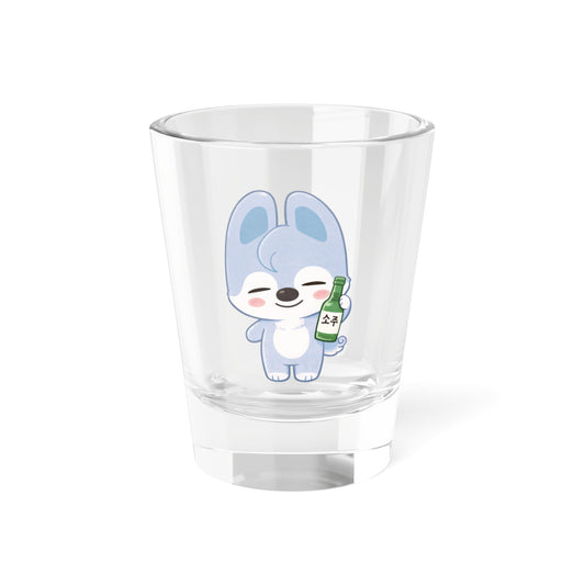 Wolf Chan Cute Kawaii Puppy Holding Soju Shot Glass — 1.5oz Cute Animal Korean Soju Glassware